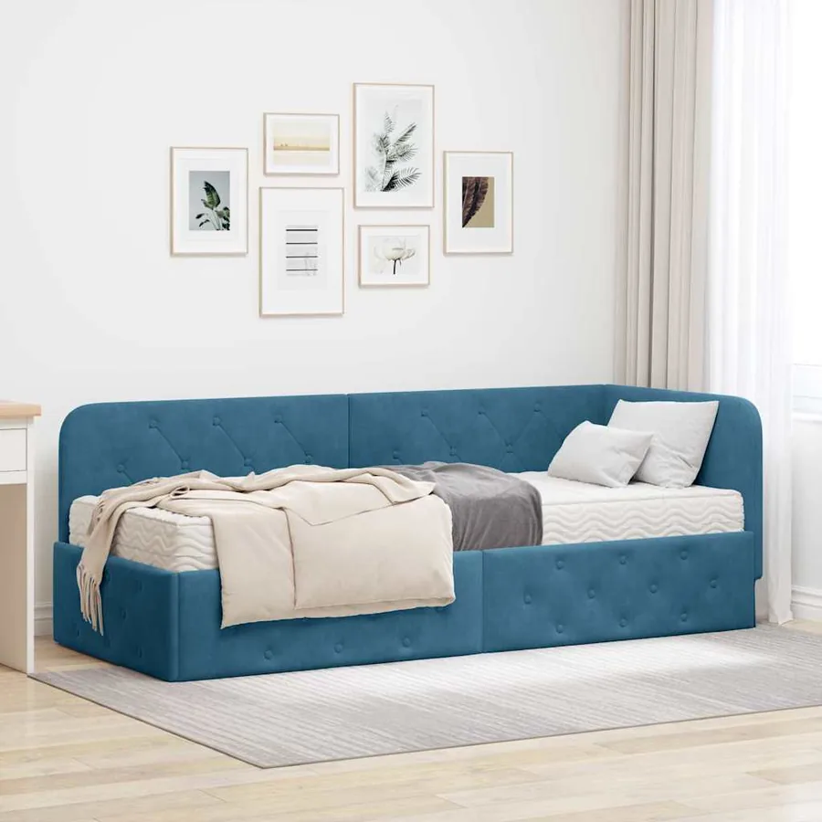 Cadre de lit d'angle Bleu 80 x 200 cm Velours