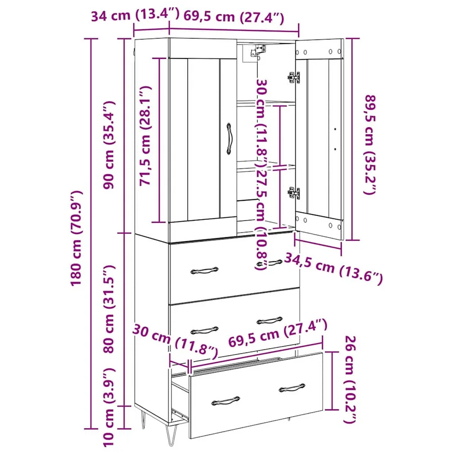 Haut Armoire Chêne artisanal 69,5 x 34 x 180 cm - 15