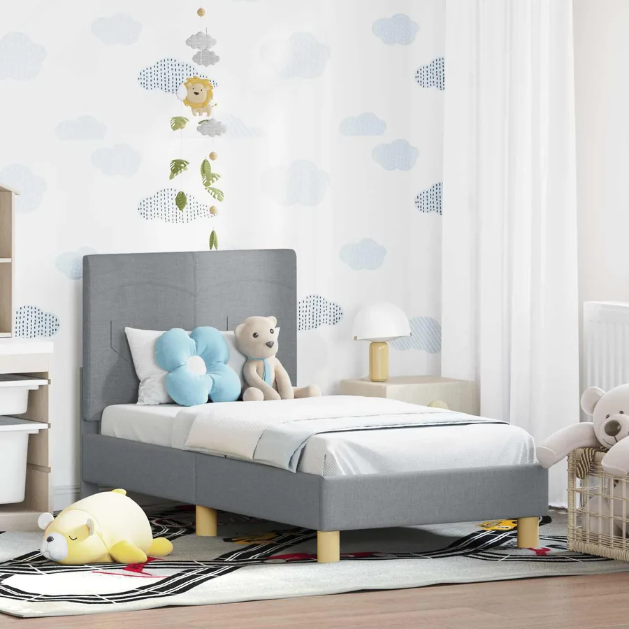 Cadre de lit pour tout-petit avec tête de lit Gris clair tissu