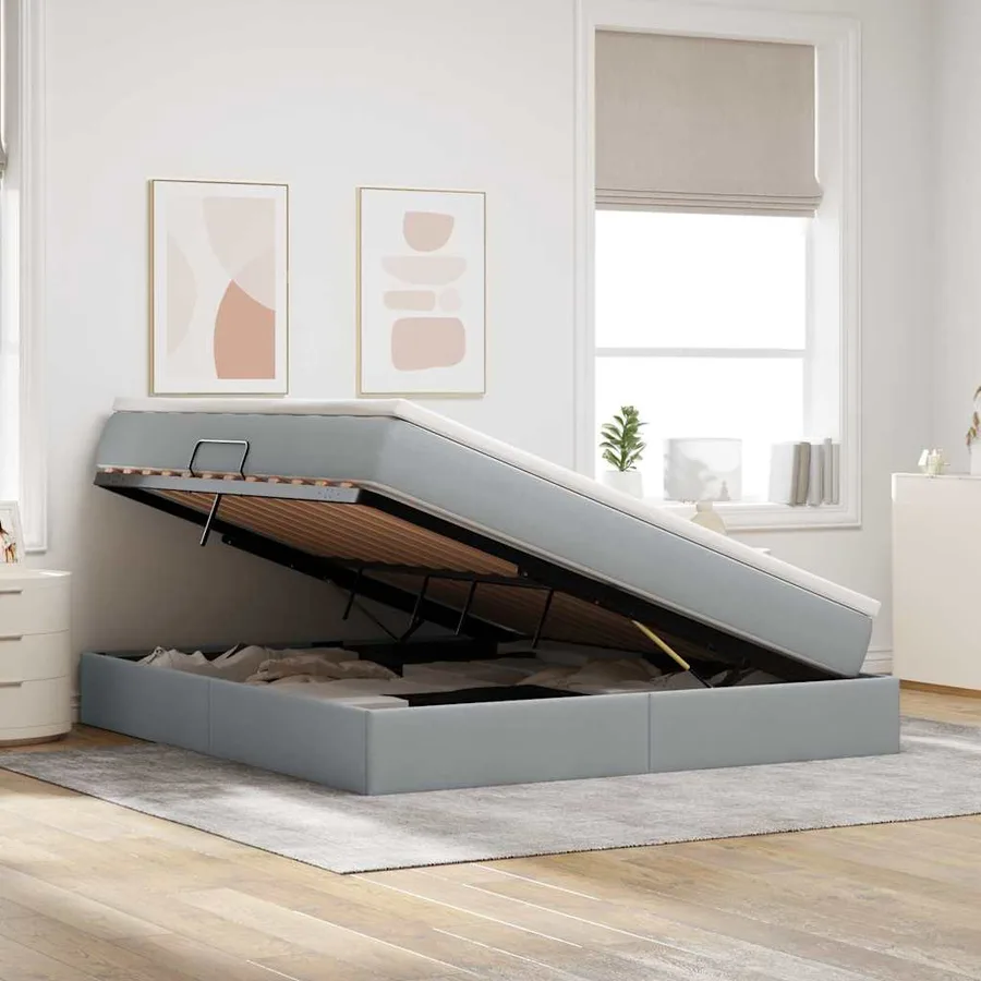 Lit avec rangement et matelas Gris clair 180 x 200 cm Polyester - 4