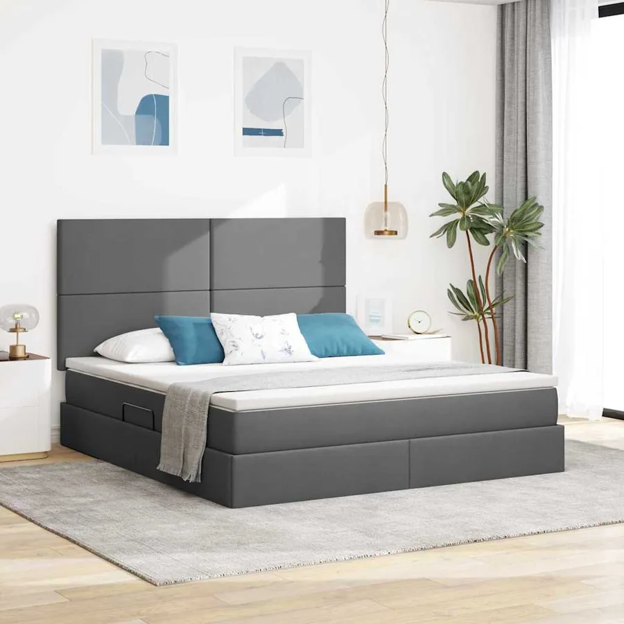 Lit avec rangement et matelas Gris foncé 180 x 200 cm tissu