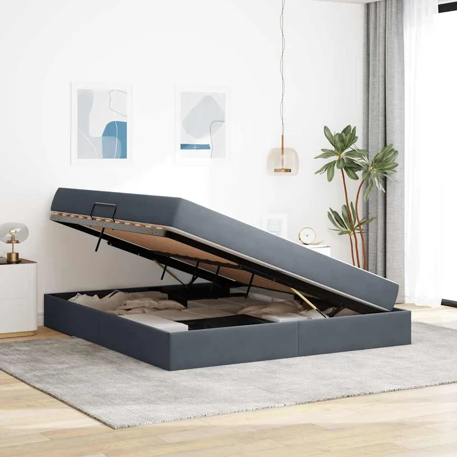 Lit avec rangement et matelas Gris foncé 180 x 200 cm Velours - 4
