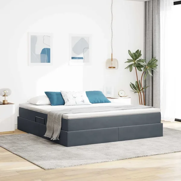 Lit avec rangement et matelas Gris foncé 180 x 200 cm Velours