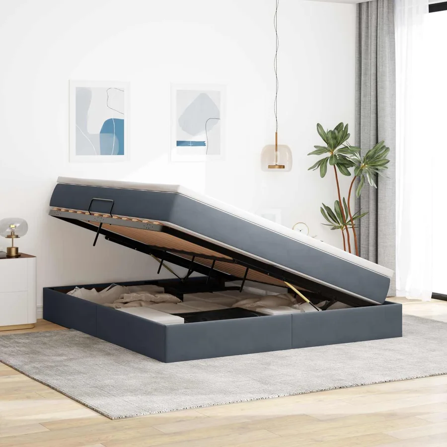 Lit avec rangement et matelas Gris foncé 180 x 200 cm Velours - 4