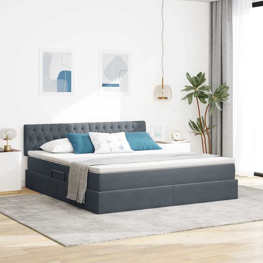 Lit de rangement LED avec matelas Gris foncé 180 x 200 cm