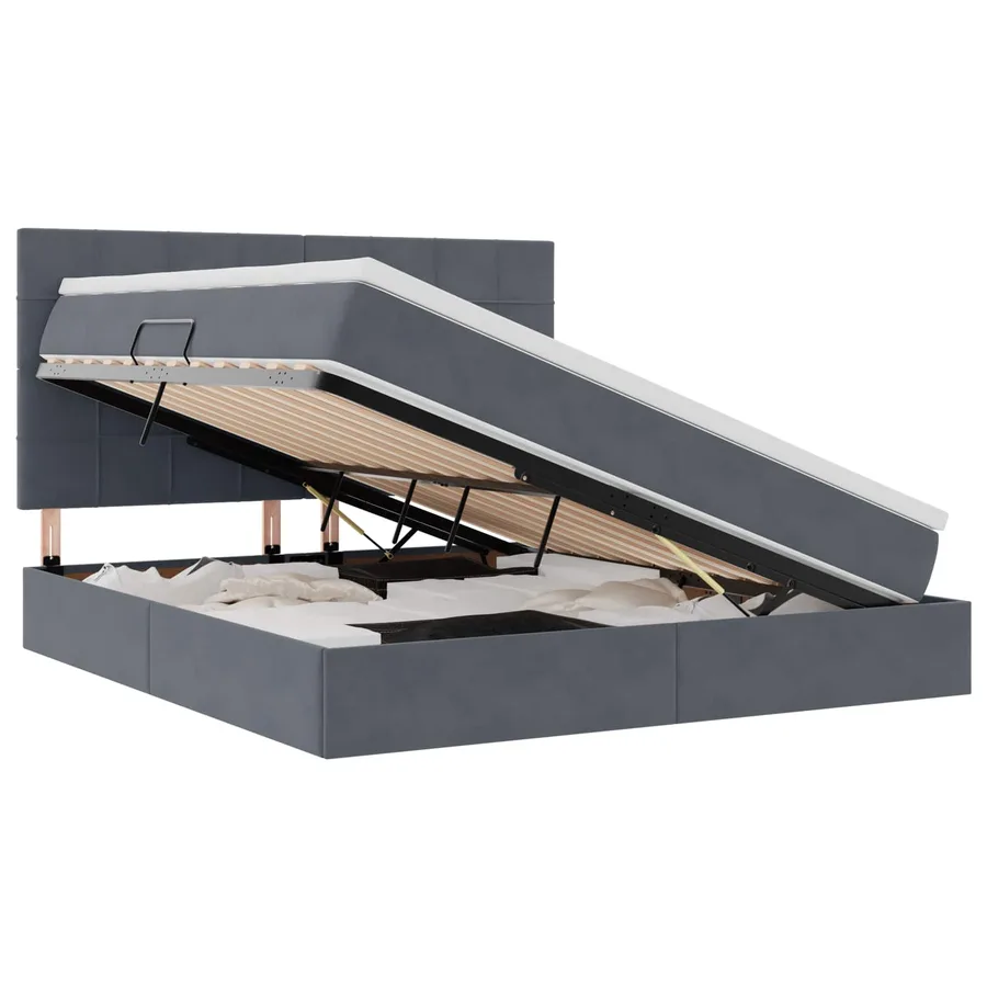 Lit avec rangement et matelas Gris foncé 180 x 200 cm Velours - 2