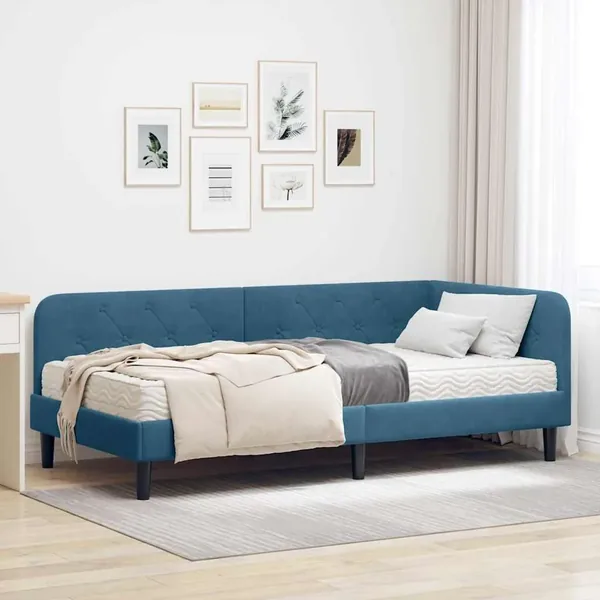 Cadre de lit d'angle Bleu 90 x 200 cm Velours