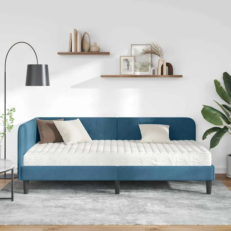 Cadre de lit d'angle Bleu 90 x 200 cm Velours - 4