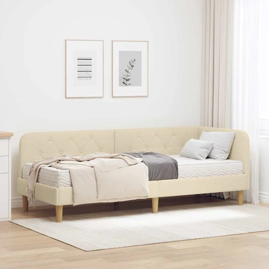Cadre de lit d'angle Crème 80 x 200 cm tissu