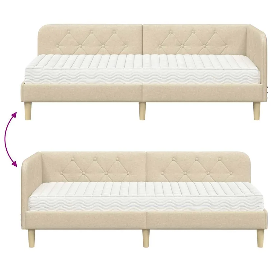 Cadre de lit d'angle Crème 80 x 200 cm tissu - 12