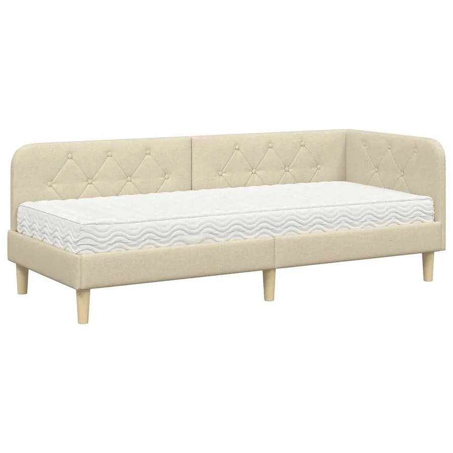 Cadre de lit d'angle Crème 80 x 200 cm tissu - 2