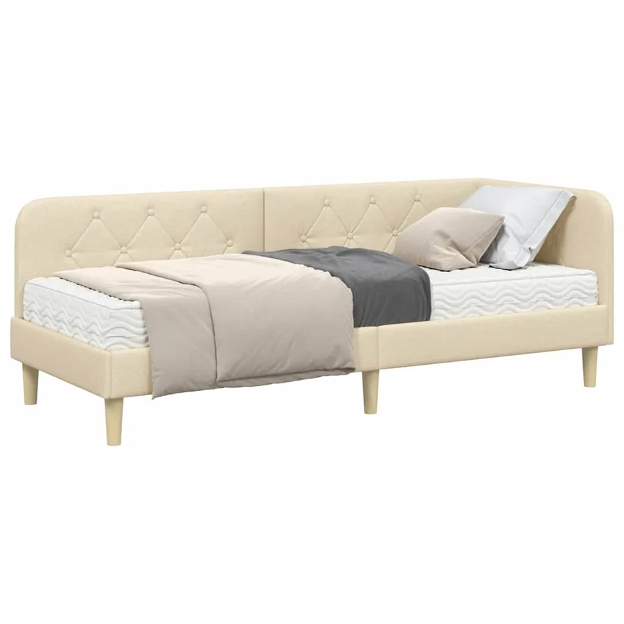 Cadre de lit d'angle Crème 80 x 200 cm tissu - 3