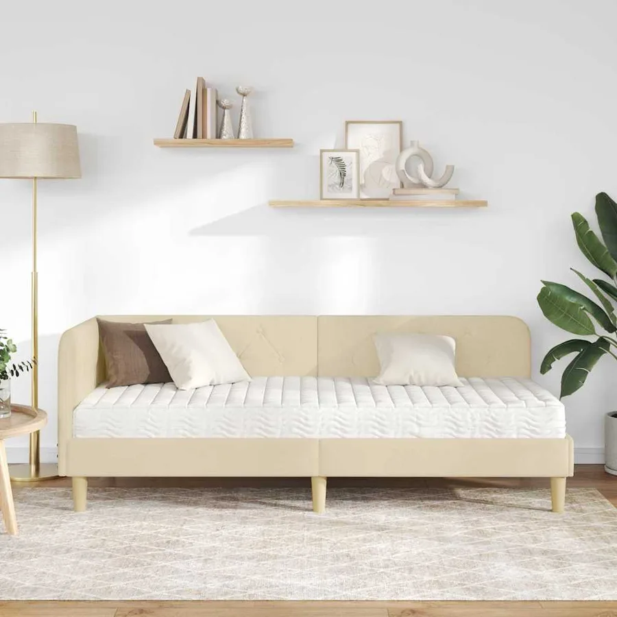 Cadre de lit d'angle Crème 80 x 200 cm tissu - 4