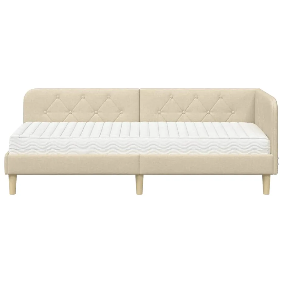 Cadre de lit d'angle Crème 80 x 200 cm tissu - 5