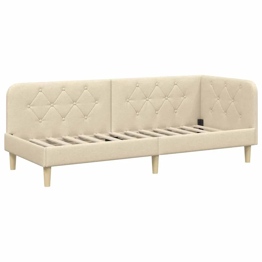 Cadre de lit d'angle Crème 80 x 200 cm tissu - 6