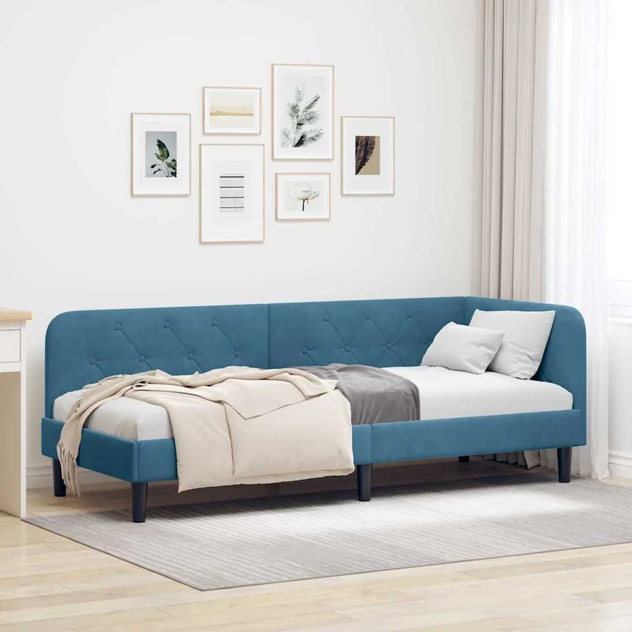 Cadre de lit d'angle Bleu 80 x 200 cm Velours