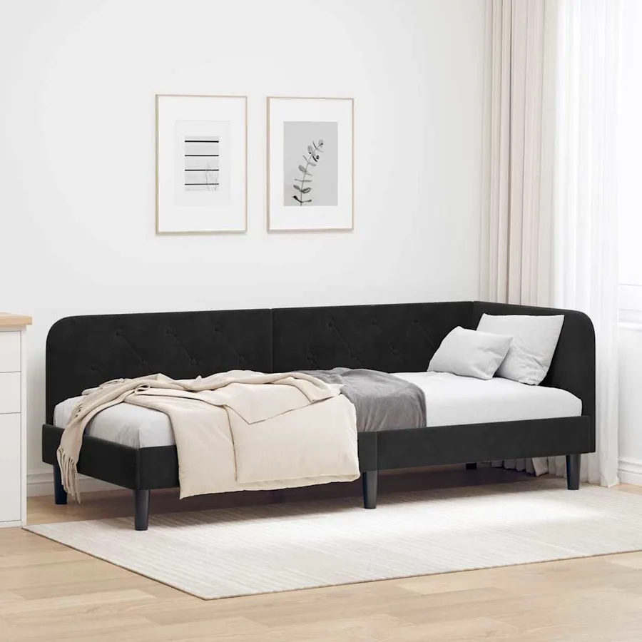 Cadre de lit d'angle Noir 80 x 200 cm Velours