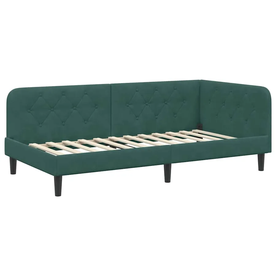 Cadre de lit d'angle Vert foncé 90 x 200 cm Velours - 2