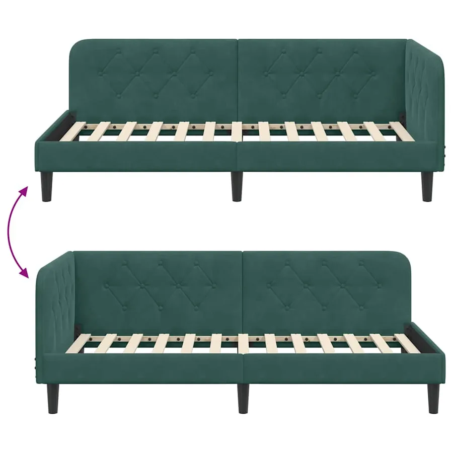 Cadre de lit d'angle Vert foncé 90 x 200 cm Velours - 9