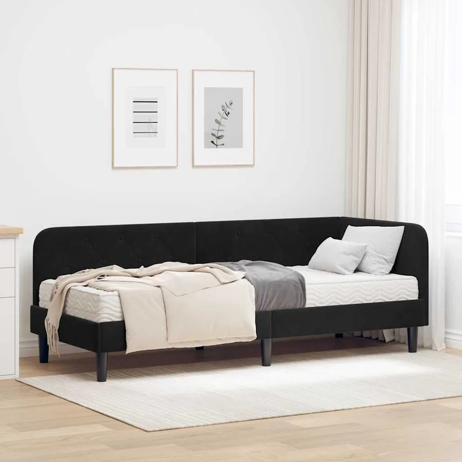 Cadre de lit d'angle Noir 80 x 200 cm Velours