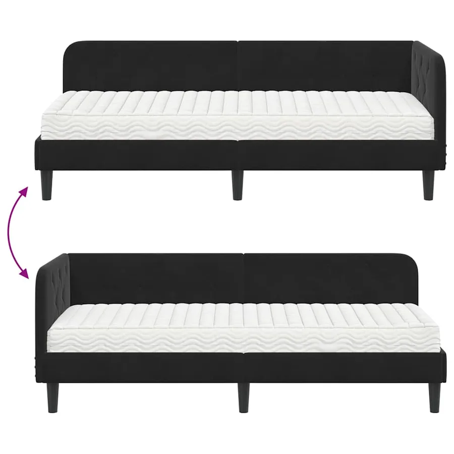 Cadre de lit d'angle Noir 80 x 200 cm Velours - 12