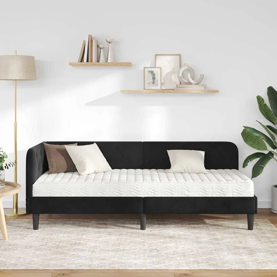 Cadre de lit d'angle Noir 80 x 200 cm Velours - 4