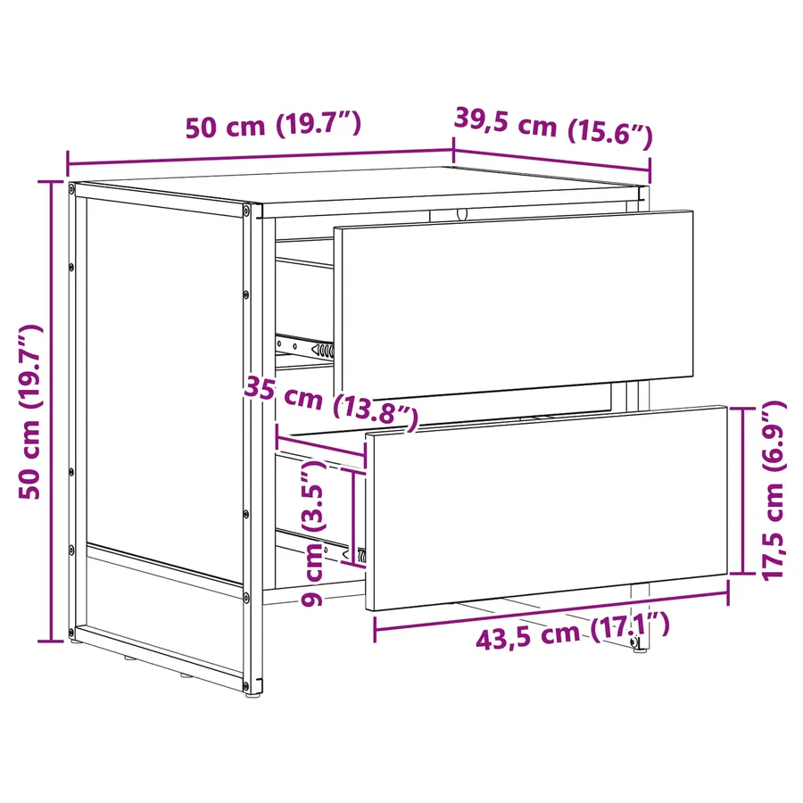 Table de chevet 2 pc Chêne artisan 50 x 39,5 x 50 cm - 13
