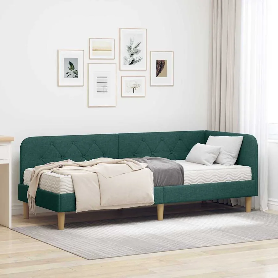 Cadre de lit d'angle Vert foncé 80 x 200 cm tissu