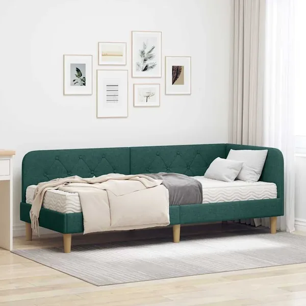Cadre de lit d'angle Vert foncé 80 x 200 cm tissu