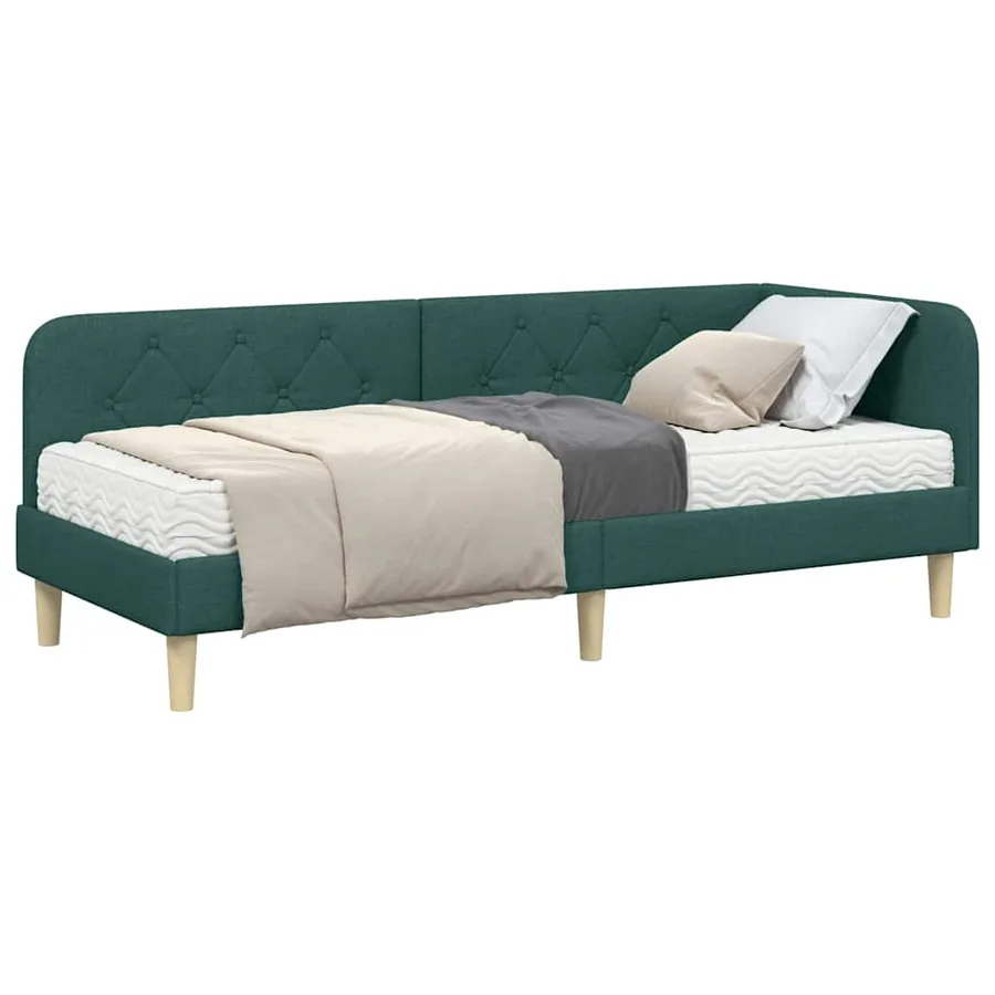 Cadre de lit d'angle Vert foncé 80 x 200 cm tissu - 3
