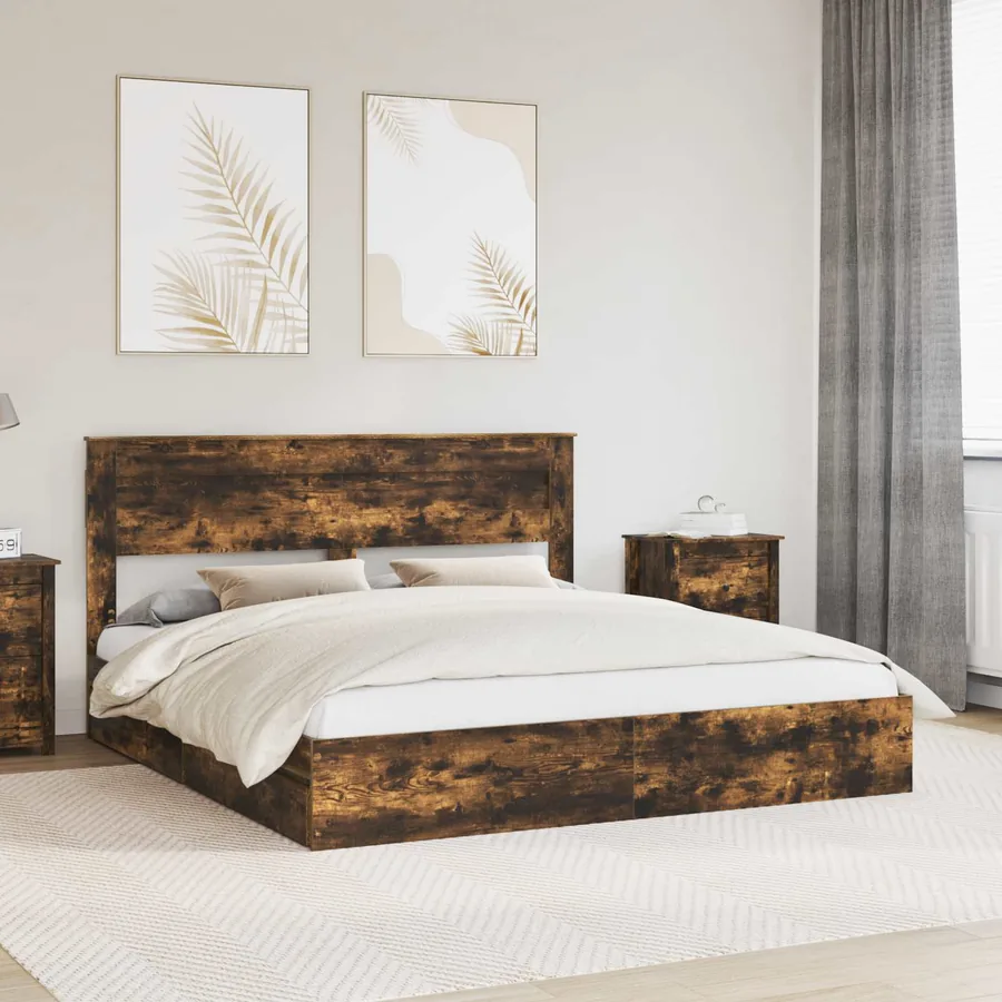 Lit de Rangement Chêne fumé 180 x 200 cm Bois d'ingénierie
