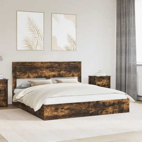 Lit de Rangement Chêne fumé 180 x 200 cm Bois d'ingénierie