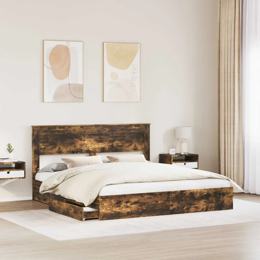 Lit de Rangement Chêne fumé 180 x 200 cm Bois d'ingénierie - 3
