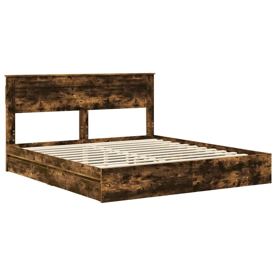 Lit de Rangement Chêne fumé 180 x 200 cm Bois d'ingénierie - 4