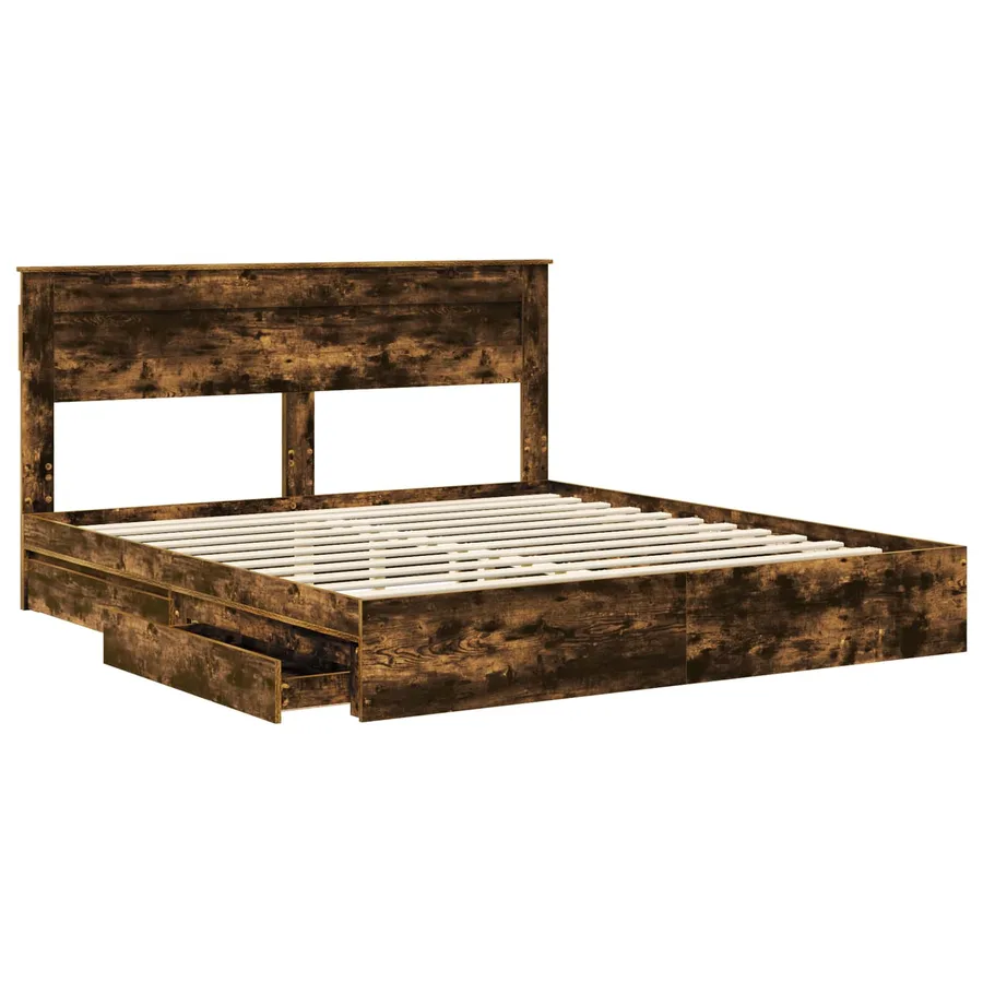 Lit de Rangement Chêne fumé 180 x 200 cm Bois d'ingénierie - 5