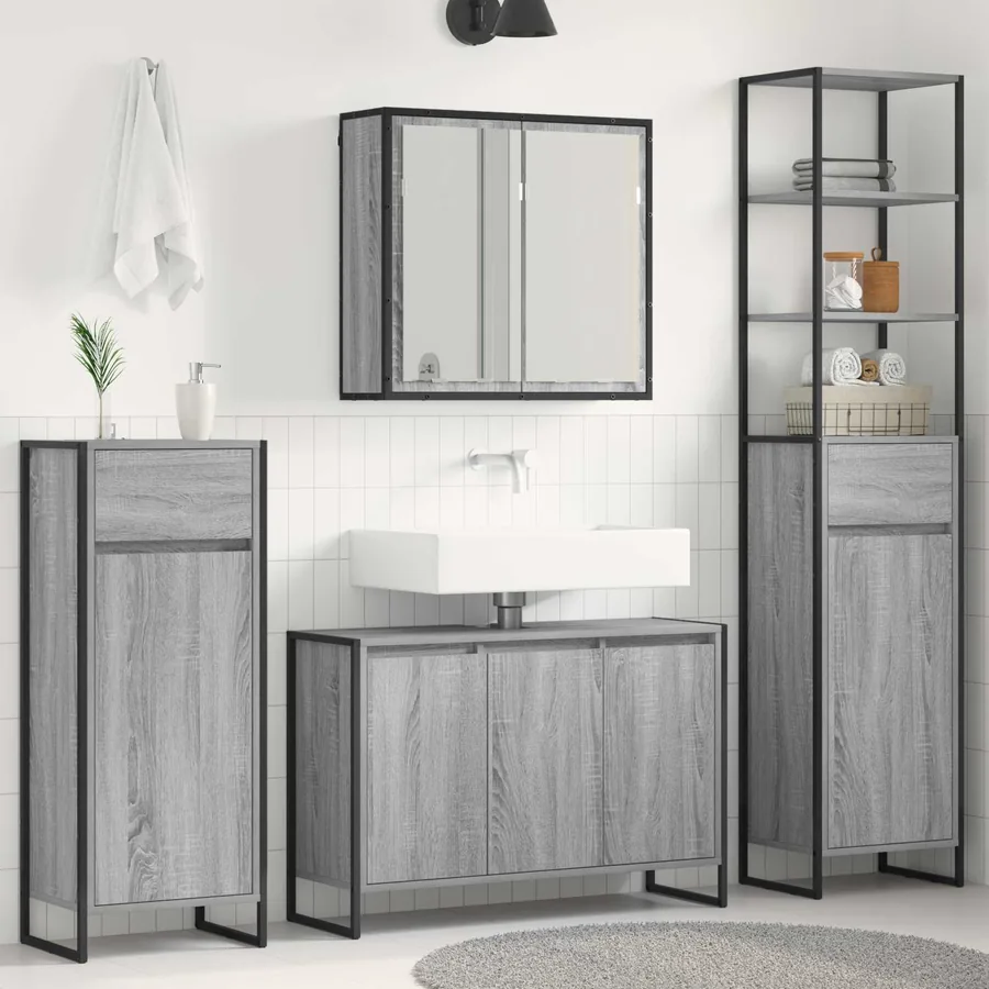 Ensemble de mobilier de salle de bain avec tiroir Gris Sonoma