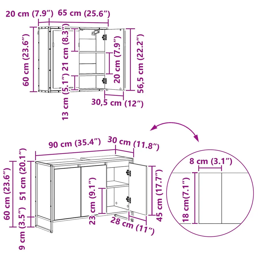 Ensemble de mobilier de salle de bain avec tiroir Gris Sonoma - 19