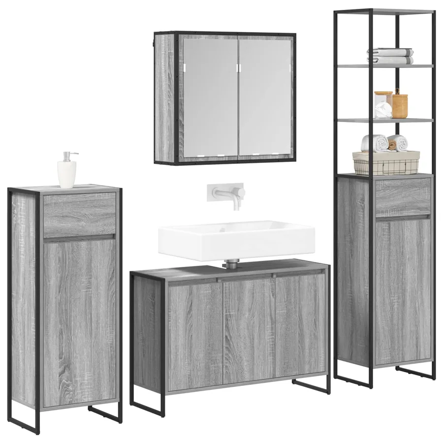 Ensemble de mobilier de salle de bain avec tiroir Gris Sonoma - 3
