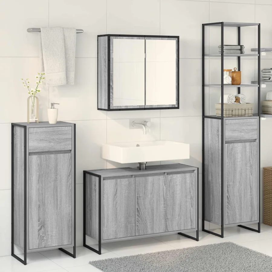 Ensemble de mobilier de salle de bain avec tiroir Gris Sonoma - 4