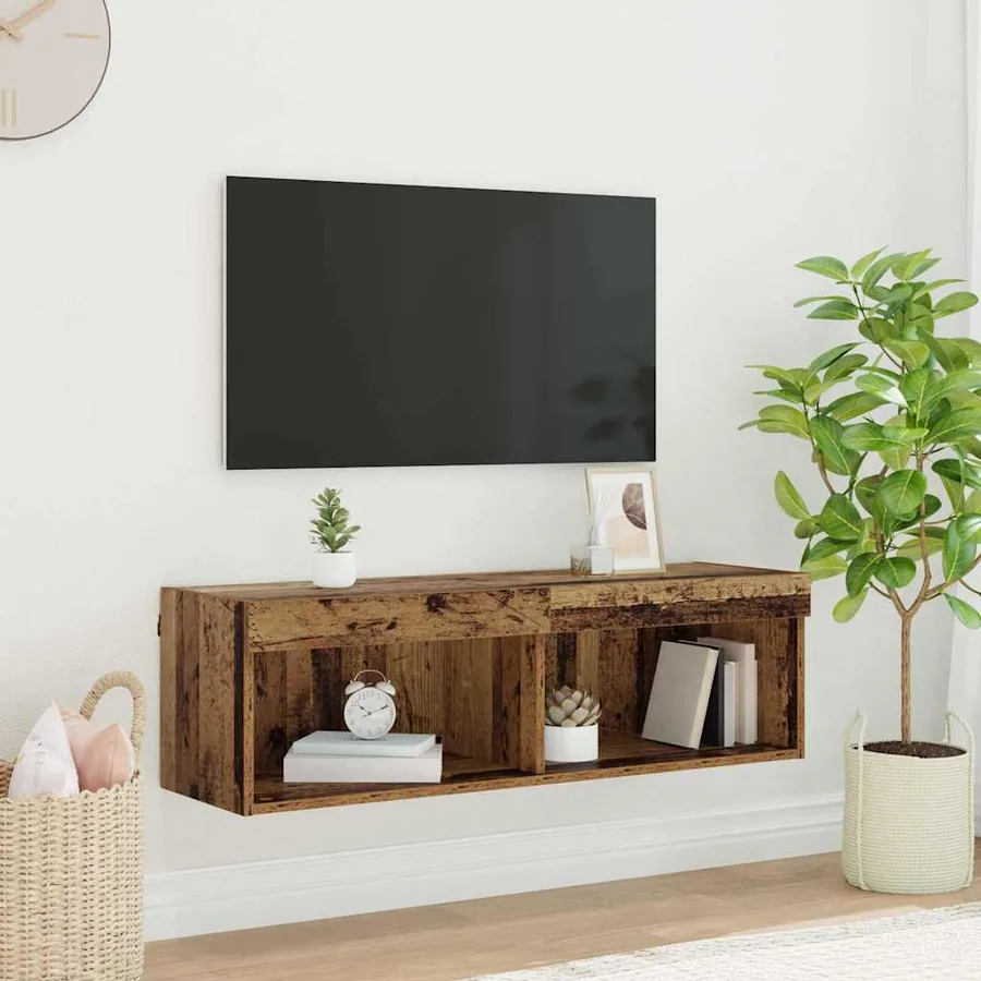 Ensemble meuble TV avec LED Bois Ancien 100 x 30 x 30 cm