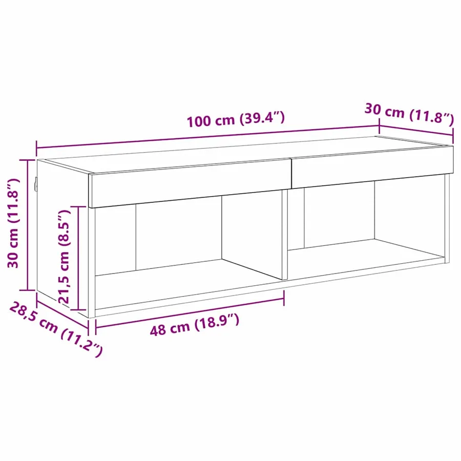 Ensemble meuble TV avec LED Bois Ancien 100 x 30 x 30 cm - 16