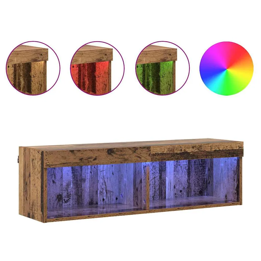 Ensemble meuble TV avec LED Bois Ancien 100 x 30 x 30 cm - 4