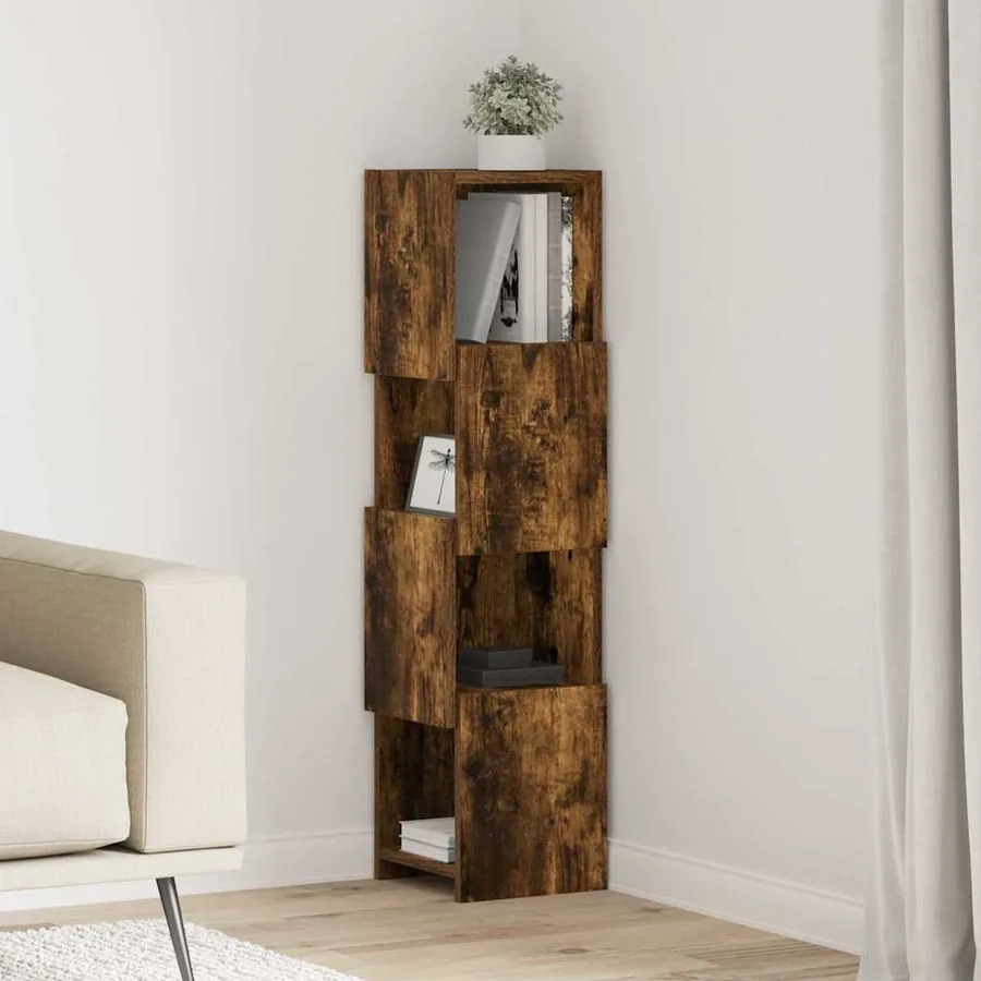 Meuble d'angle Chêne fumé 25,5x25x102cm Bois d'ingénierie