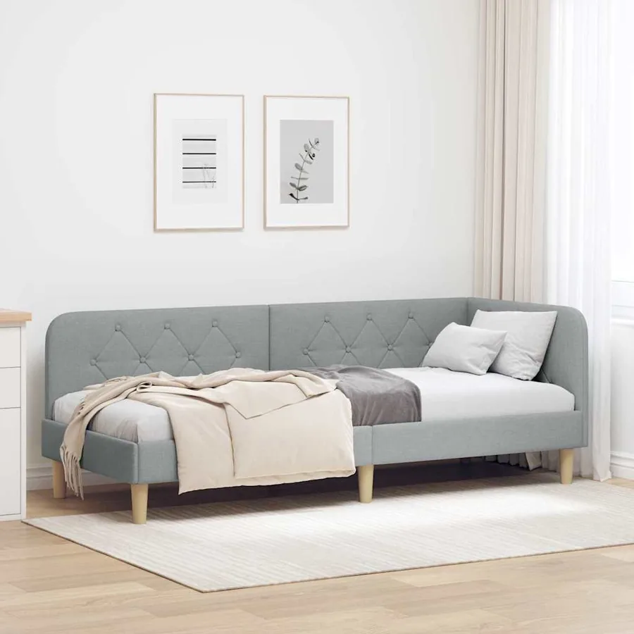 Cadre de lit d'angle Gris clair 80 x 200 cm tissu