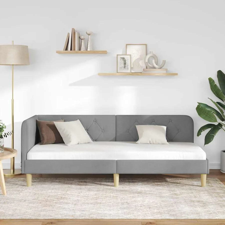 Cadre de lit d'angle Gris clair 80 x 200 cm tissu - 4