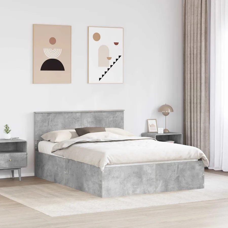 Cadre de lit Gris béton 150 x 200 cm Bois d'ingénierie - 3