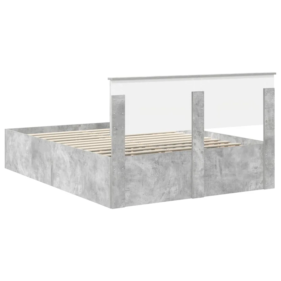 Cadre de lit Gris béton 150 x 200 cm Bois d'ingénierie - 9