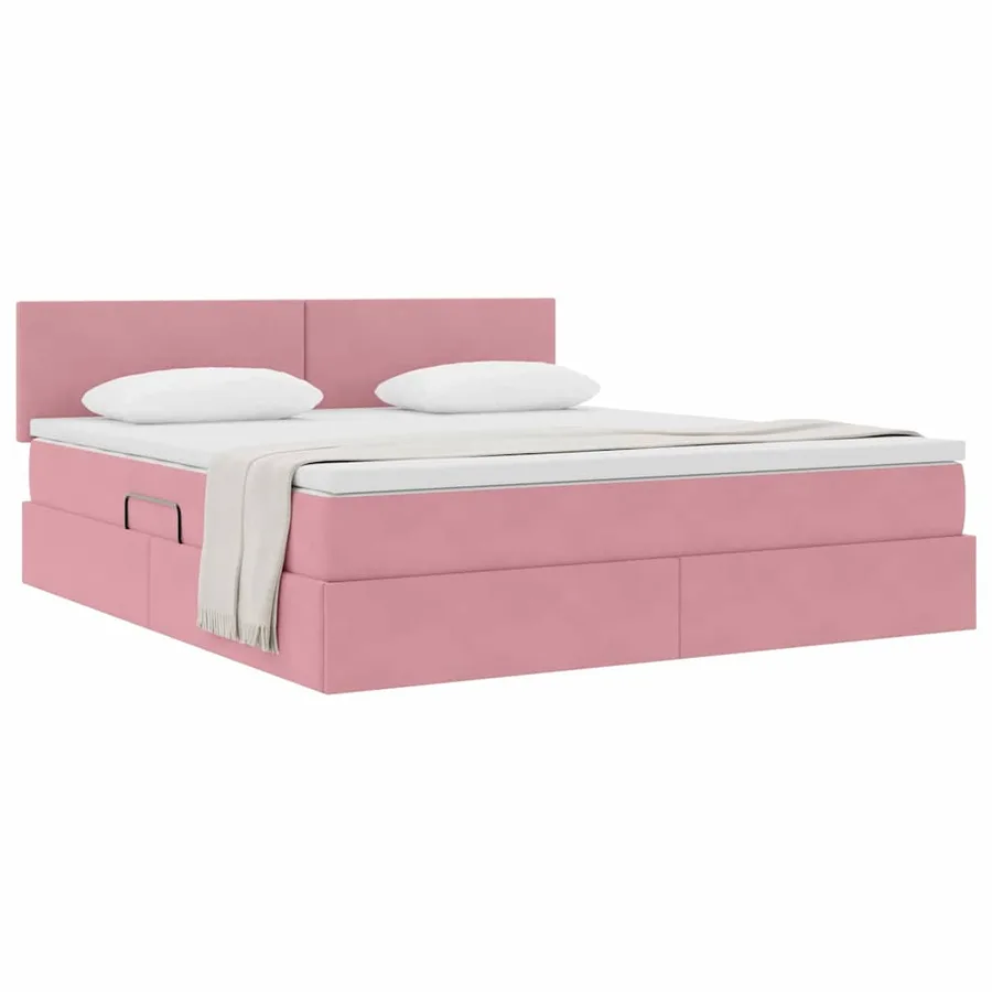 Lit de Rangement avec matelas Rose 180 x 200 cm Velours - 3