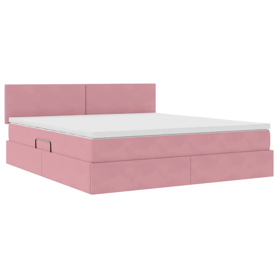 Lit de Rangement avec matelas Rose 180 x 200 cm Velours - 5