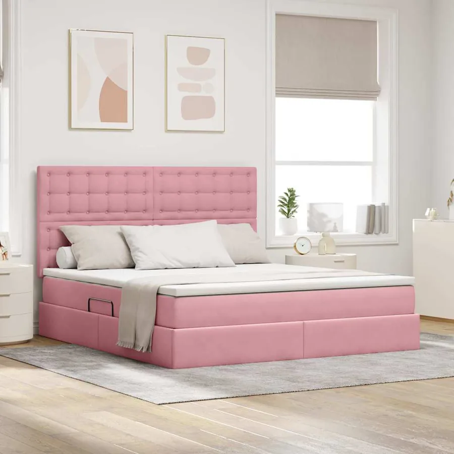 Lit de rangement LED avec matelas Rose 180 x 200 cm Velours